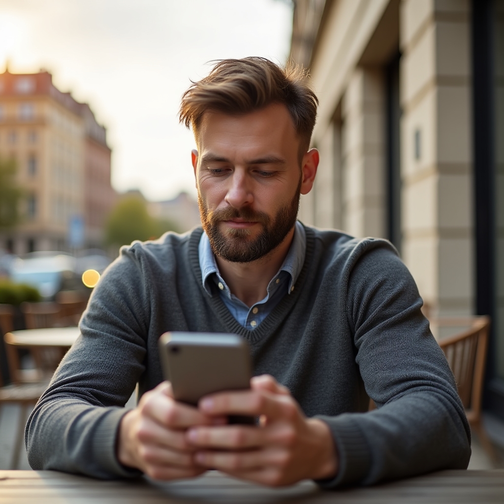 Osoba korzystająca z wyszukiwarki na smartfonie w kawiarni